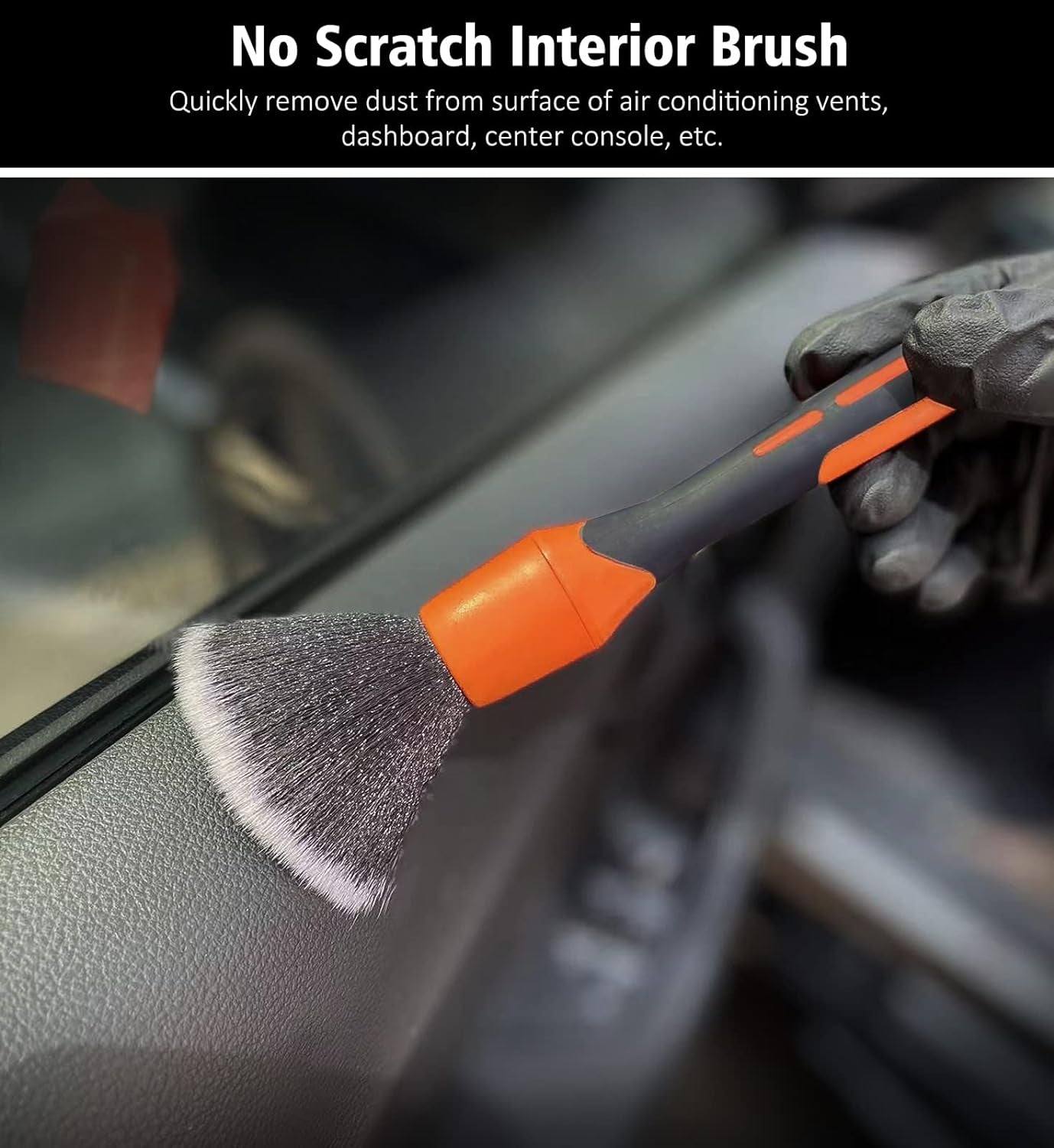 3Pcs Car Detailing Brush Set, Boars Hair Detailing Brushes, Ultra Soft Detail Brush for Air Vent Leather Seat, Scratch Free Car Detailing Brushes for Interior Exterior, Orange
