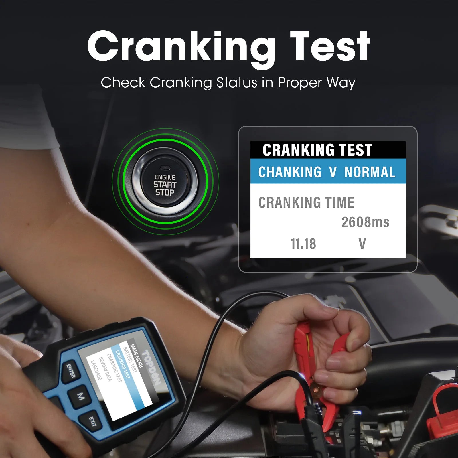 TOPDON BT200 12V Car Battery Tester Digital Automotive Diagnostic Battery Tester Analyzer Vehicle Cranking Charging Scanner Tool