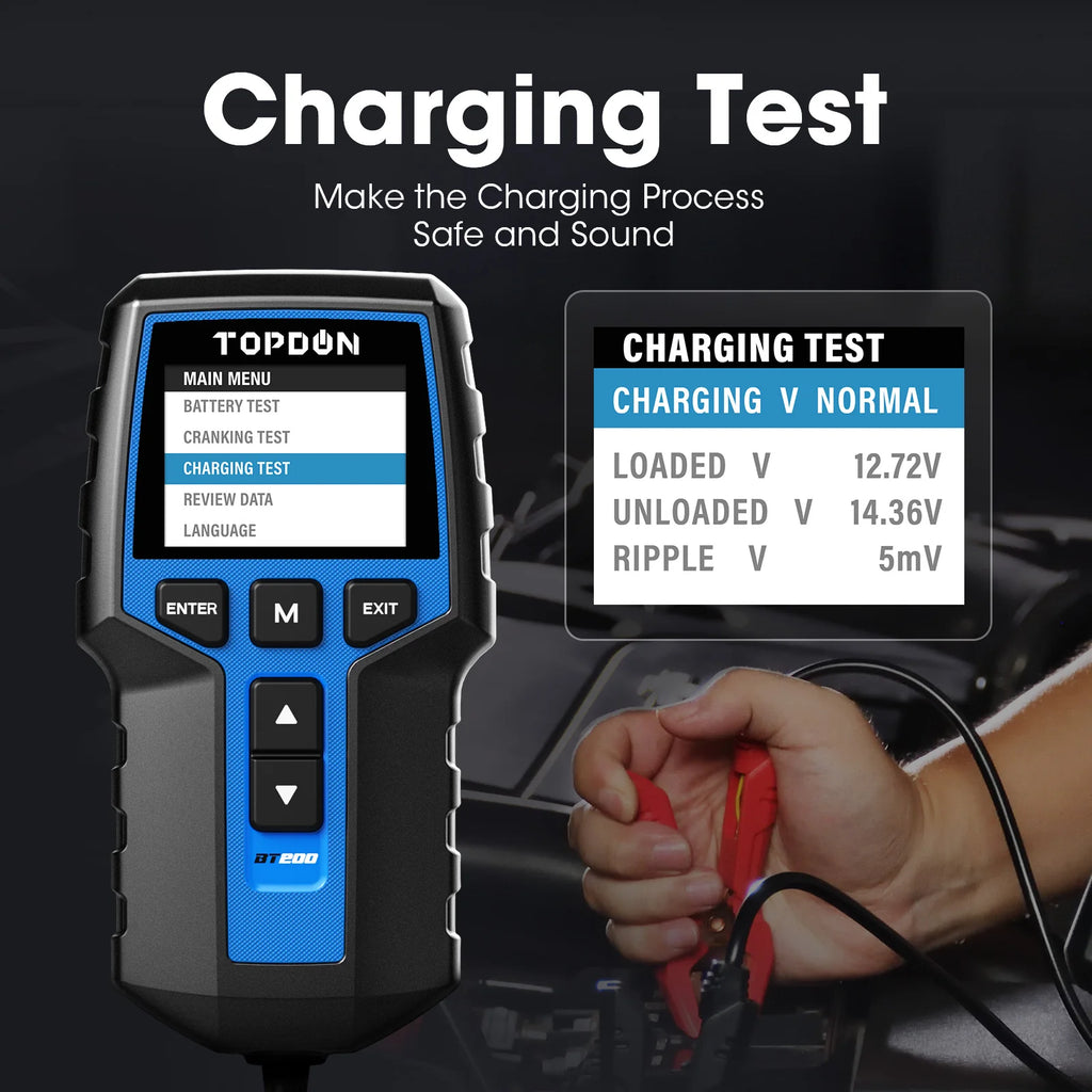 TOPDON BT200 12V Car Battery Tester Digital Automotive Diagnostic Battery Tester Analyzer Vehicle Cranking Charging Scanner Tool