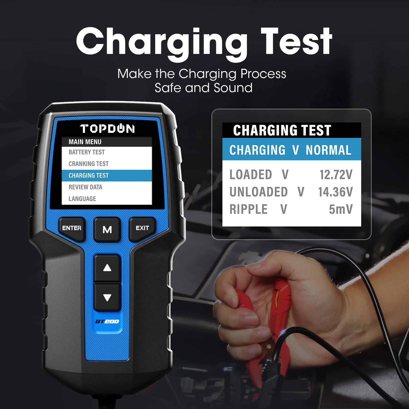 TOPDON BT200 12V Car Battery Tester Digital Automotive Diagnostic Battery Tester Analyzer Vehicle Cranking Charging Scanner Tool