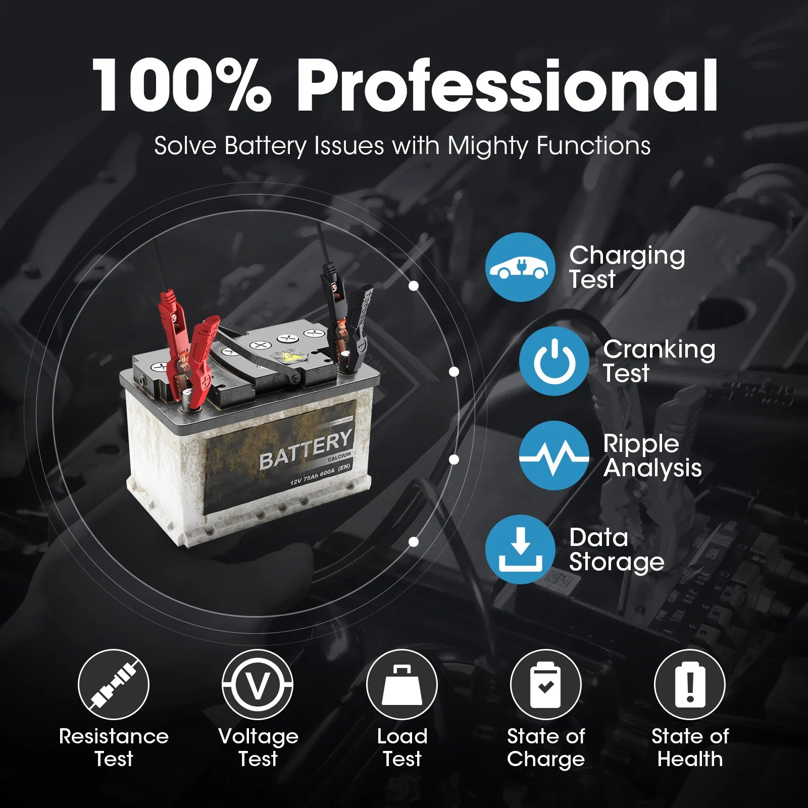 TOPDON BT200 12V Car Battery Tester Digital Automotive Diagnostic Battery Tester Analyzer Vehicle Cranking Charging Scanner Tool