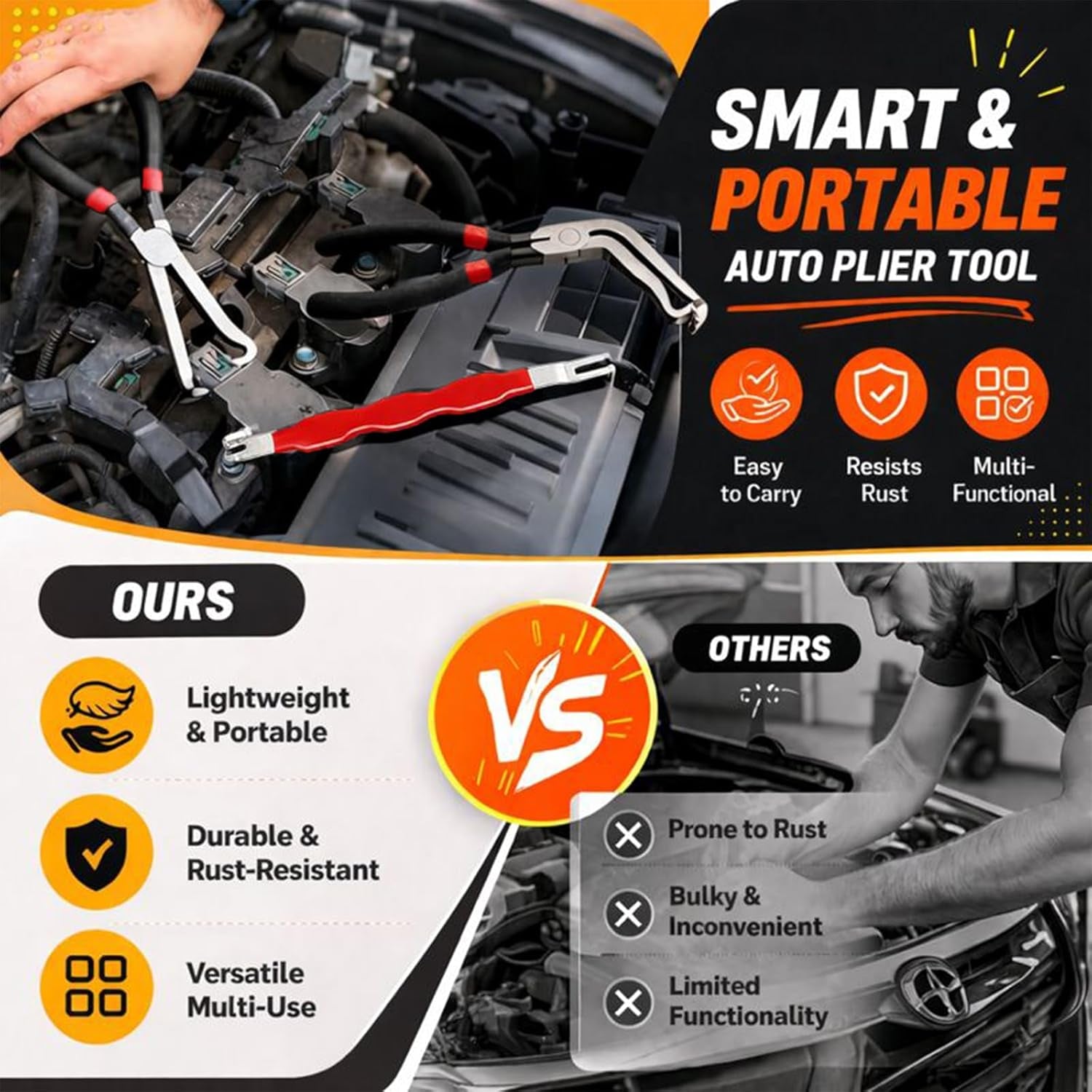 Automotive Electrical Disconnect Pliers Kit, Auto Repair Plier, 37960/37980/13120, 8In Automotive Tools Electrical Connector Pliers, Automotive Tools for Push Tab Style Plugs