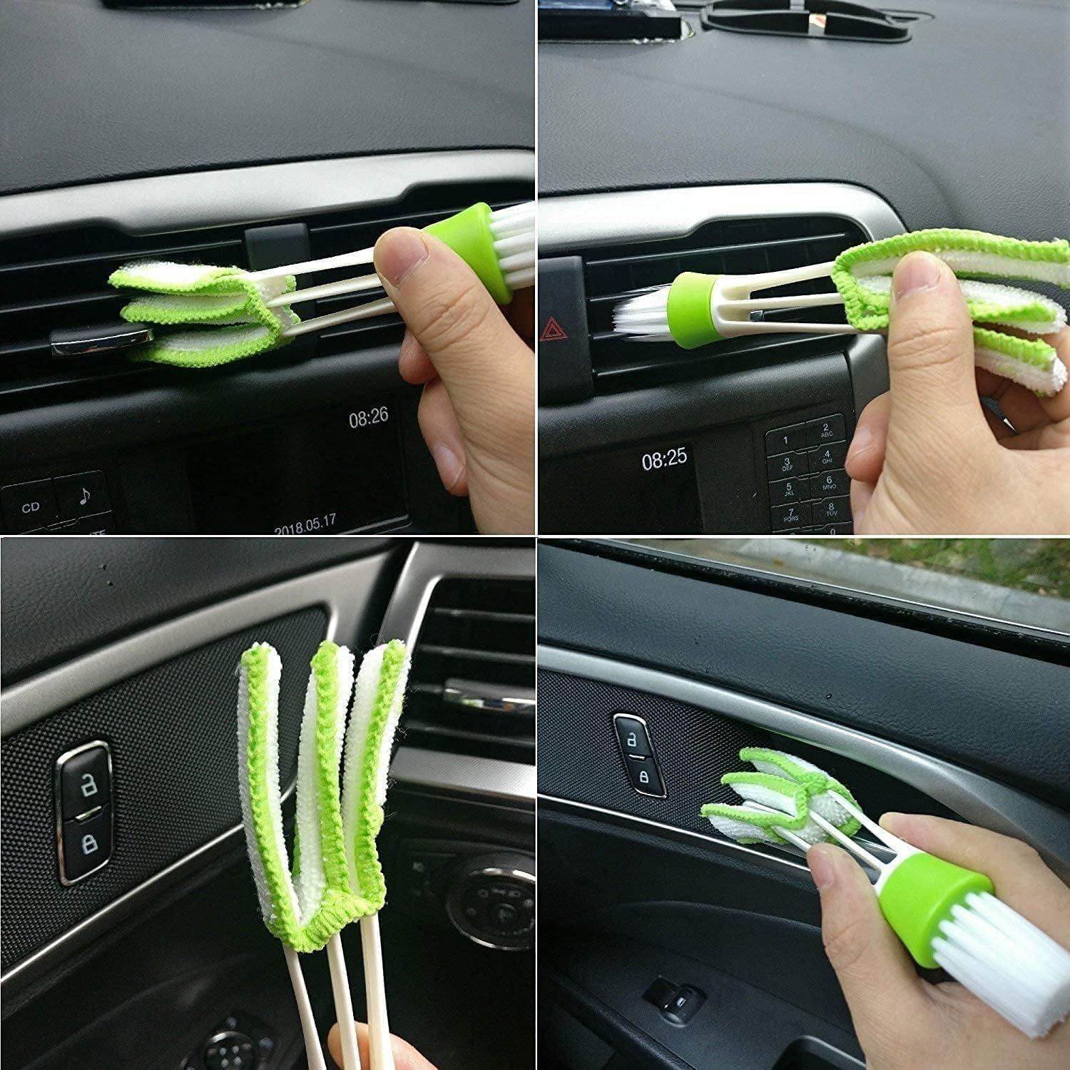11Pcs Auto Detailing Set, Boar Hair Brushes, Steel Wire & A/C Brushes, Red, Soft Bristles, Wood Handles for Cleaning Interior, Exterior, Leather, 6 Sizes